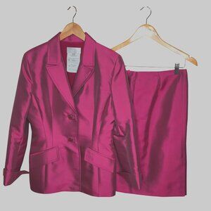 BADGLEY MISCHKA Magenta Silk Wool Statement Power Suit Tailored Blazer Set Sz 8